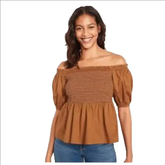 Old Navy Off Shoulder Smocked Babydoll Swing Blouse Cotton Womens XL NWT - Picture 1 of 12